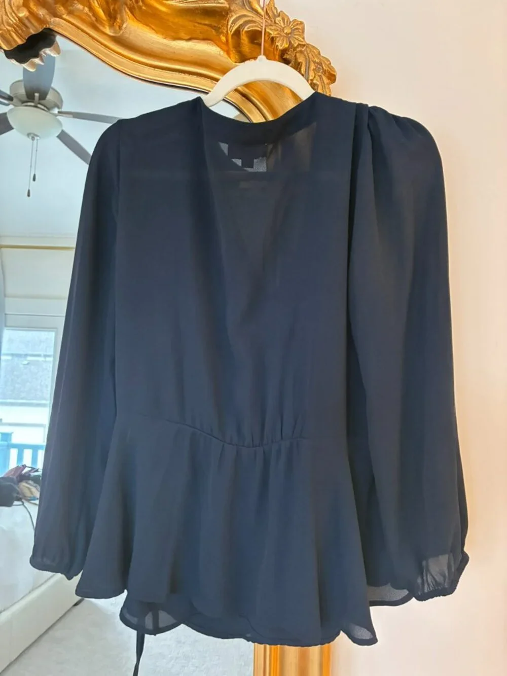 LOFT Navy Blue Wrap Front Peplum Blouse Size M